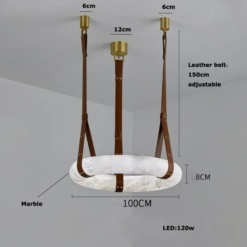 Leather Belt Marble Ring Pendant