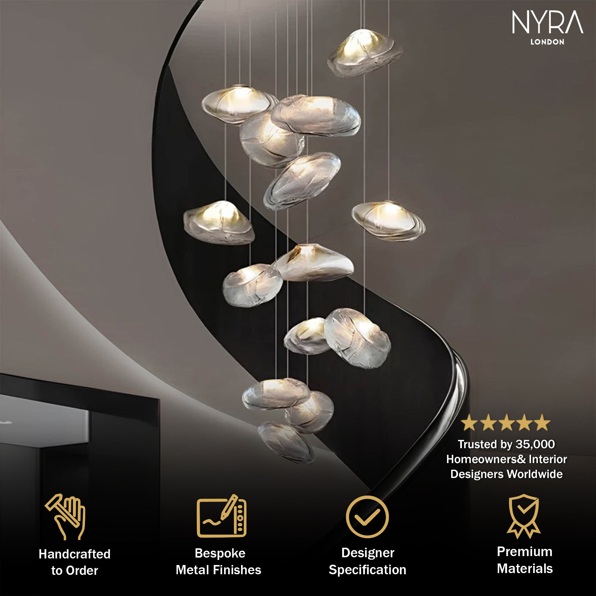 Golden Glow Cascade Glass Chandelier