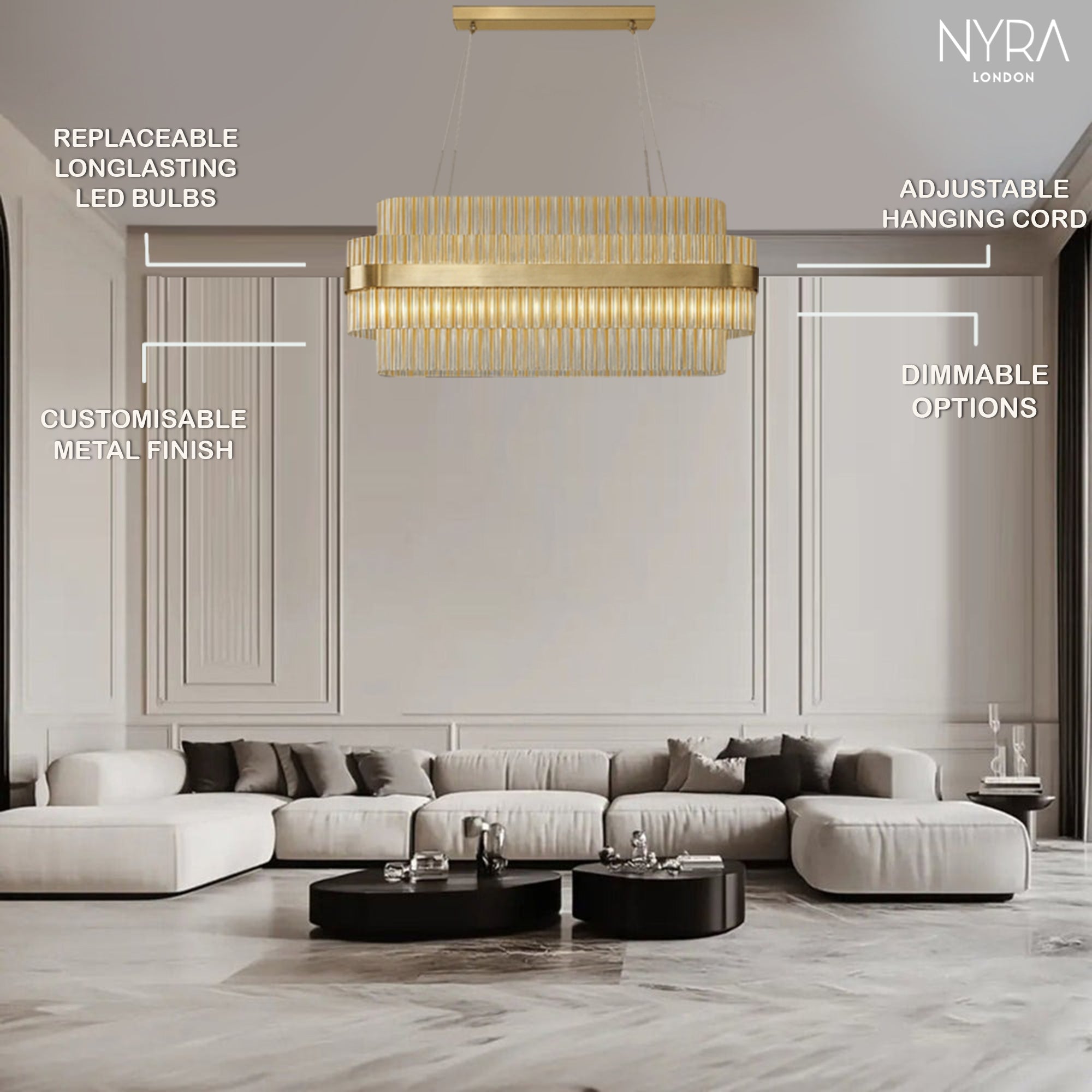 Lurano Rectangular Crystal Chandelier
