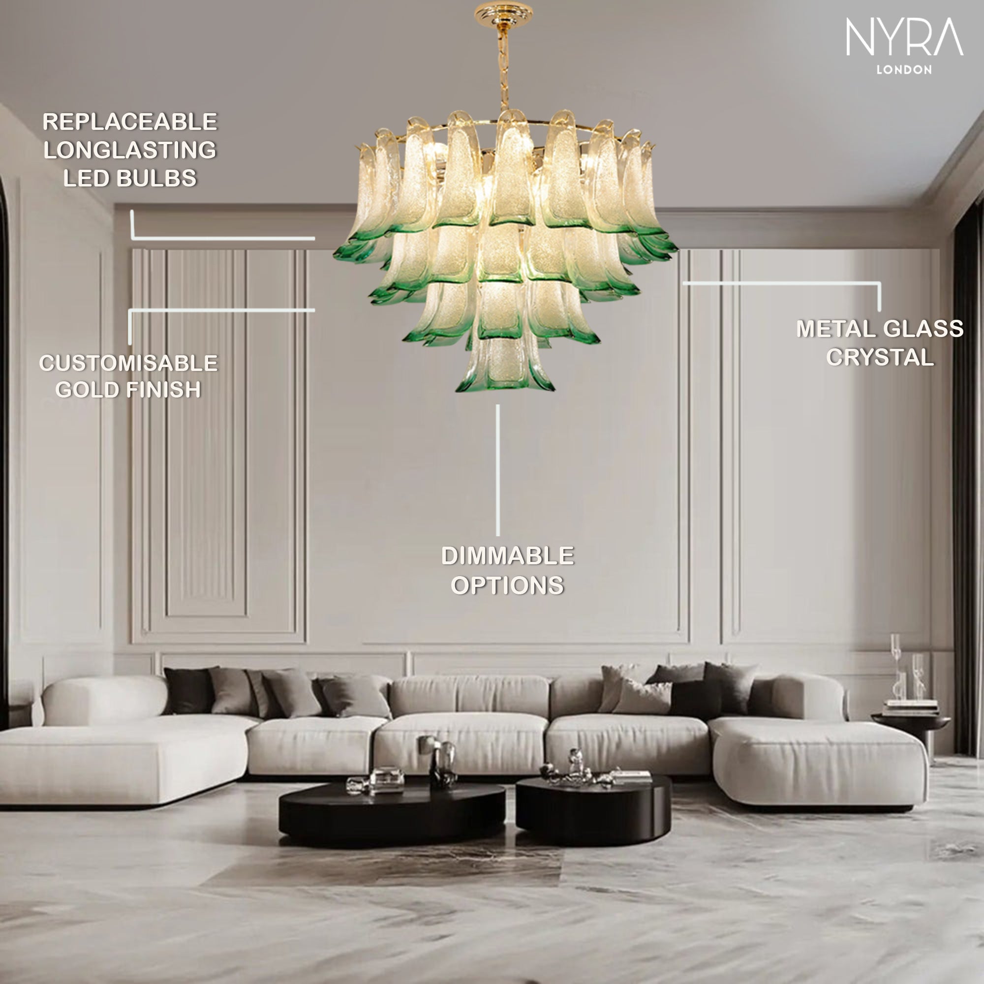 Zealite Green Crystal Leaf Chandelier