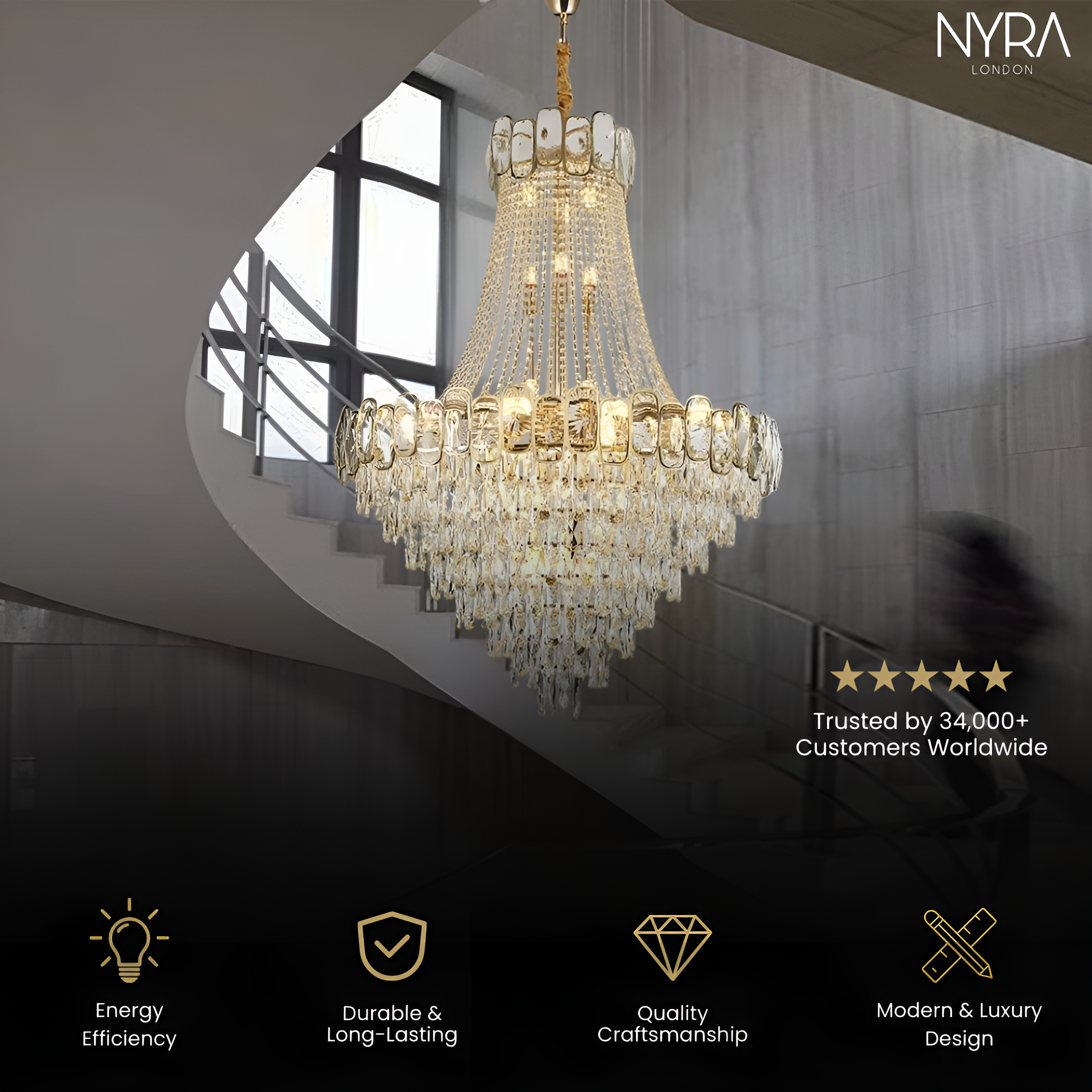 Mirova Modern Crystal Chandelier
