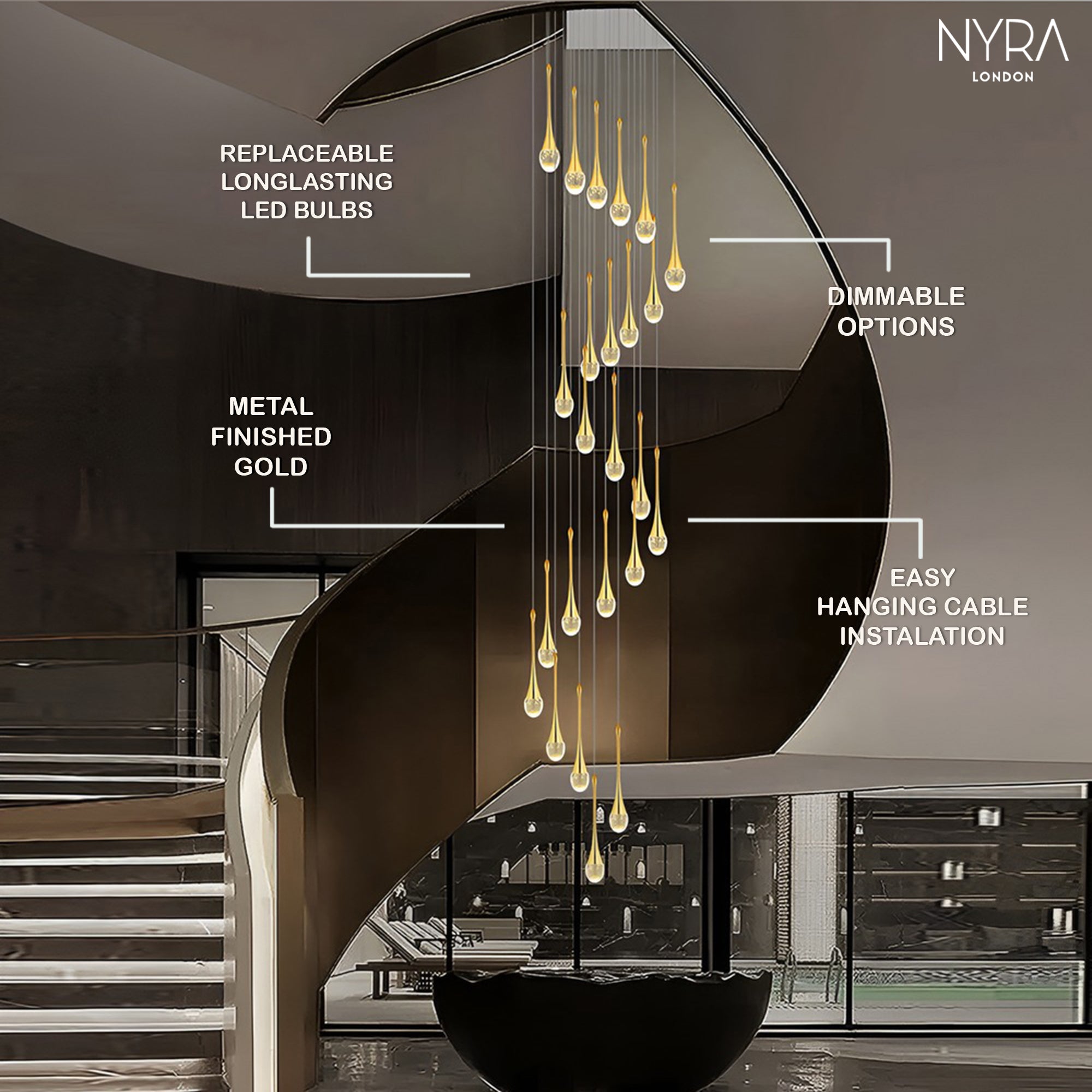 Golden Teardrop Lighting Fixture