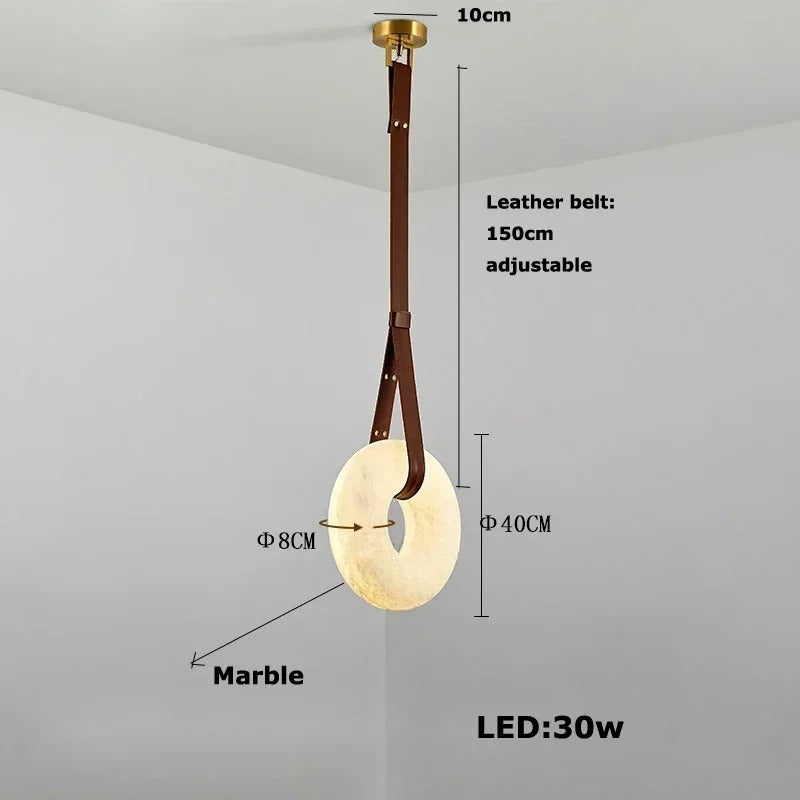 Leather Belt Marble Ring Pendant