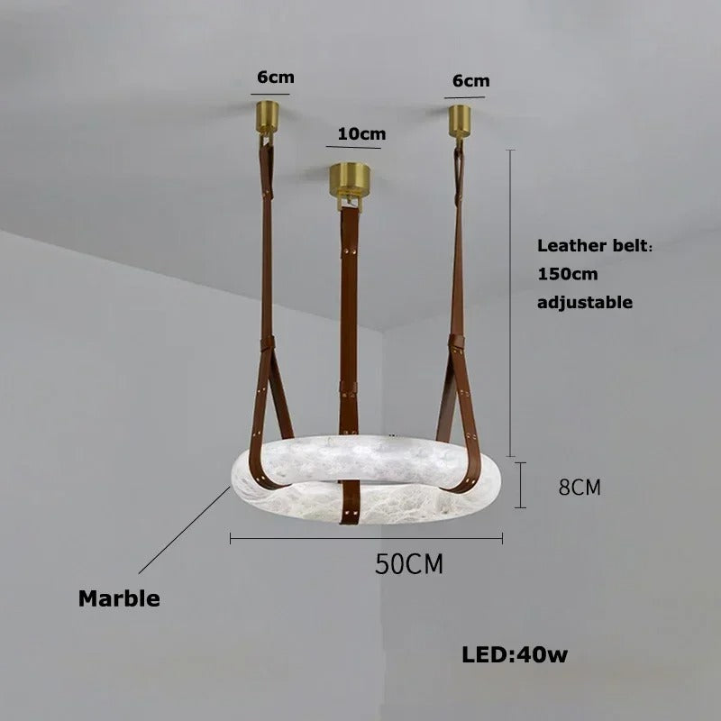 Leather Belt Marble Ring Pendant