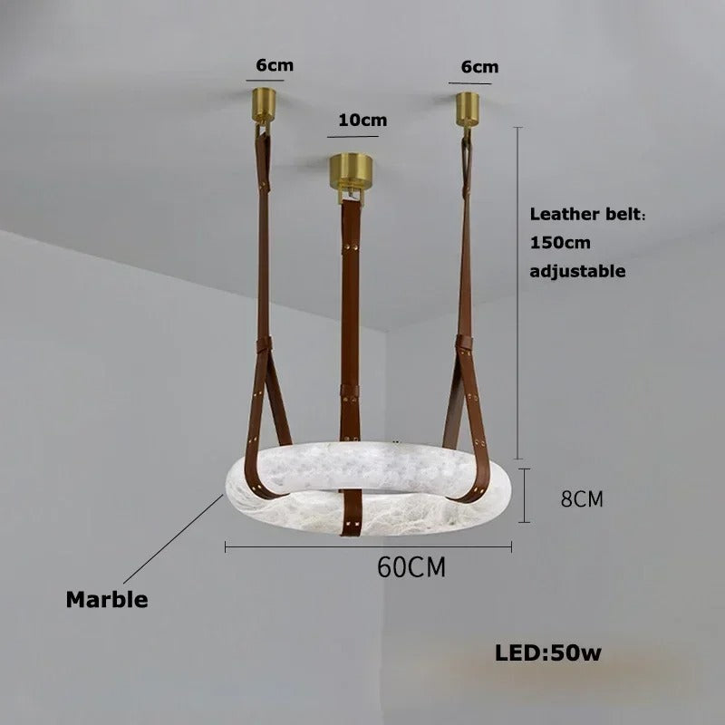 Leather Belt Marble Ring Pendant