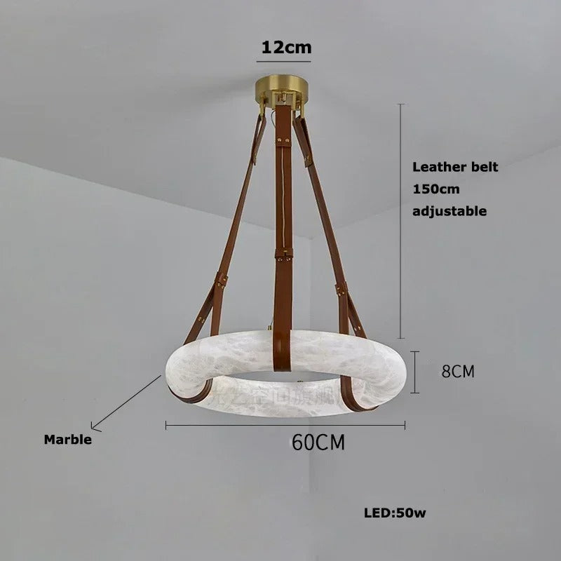 Leather Belt Marble Ring Pendant