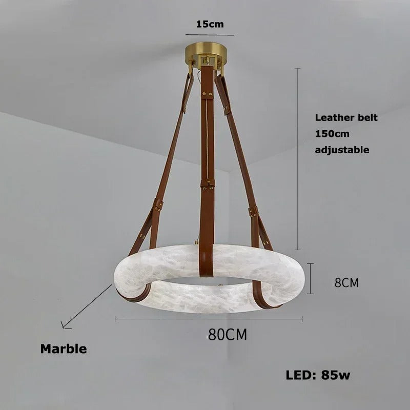 Leather Belt Marble Ring Pendant