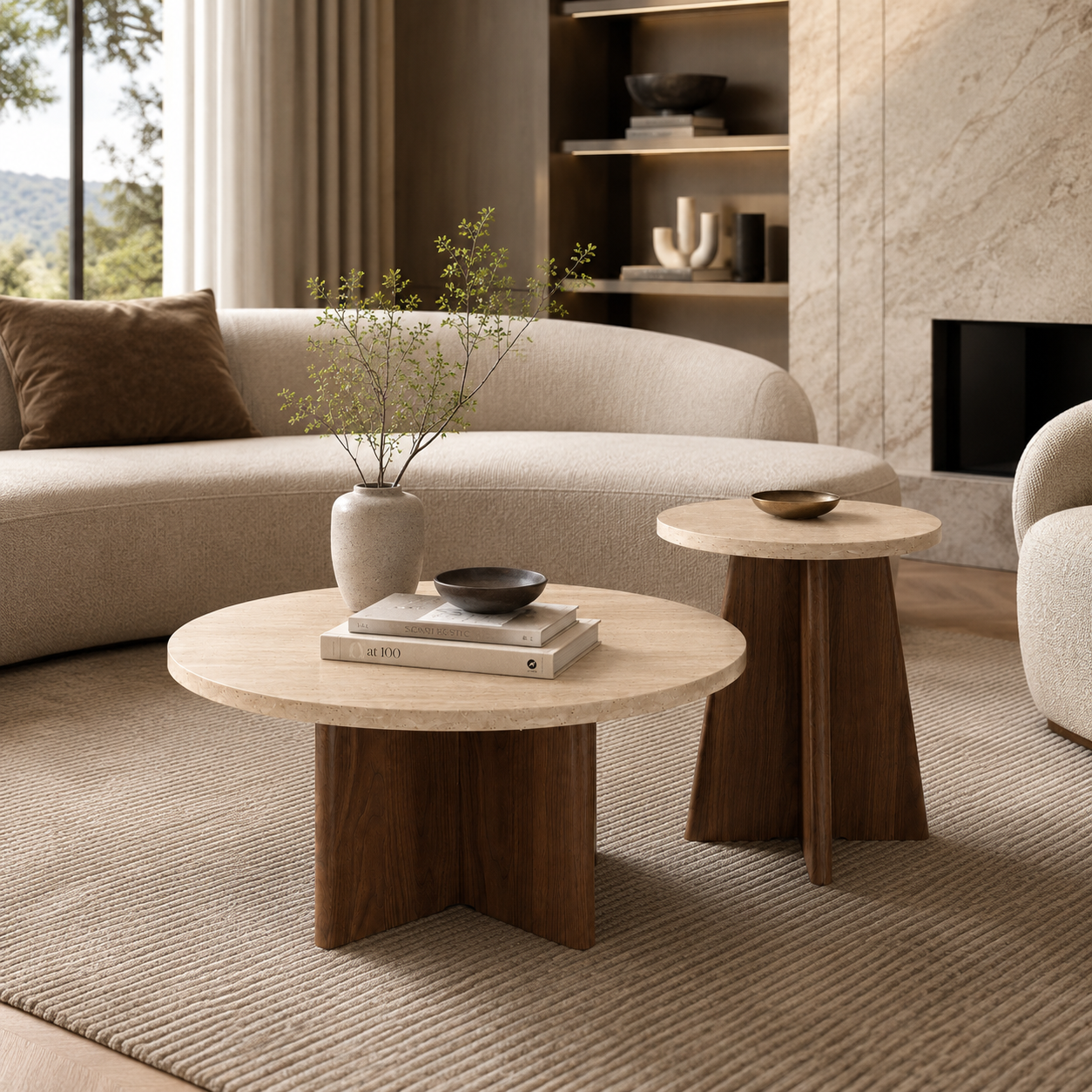 Dovira Travertine Coffee Table Set