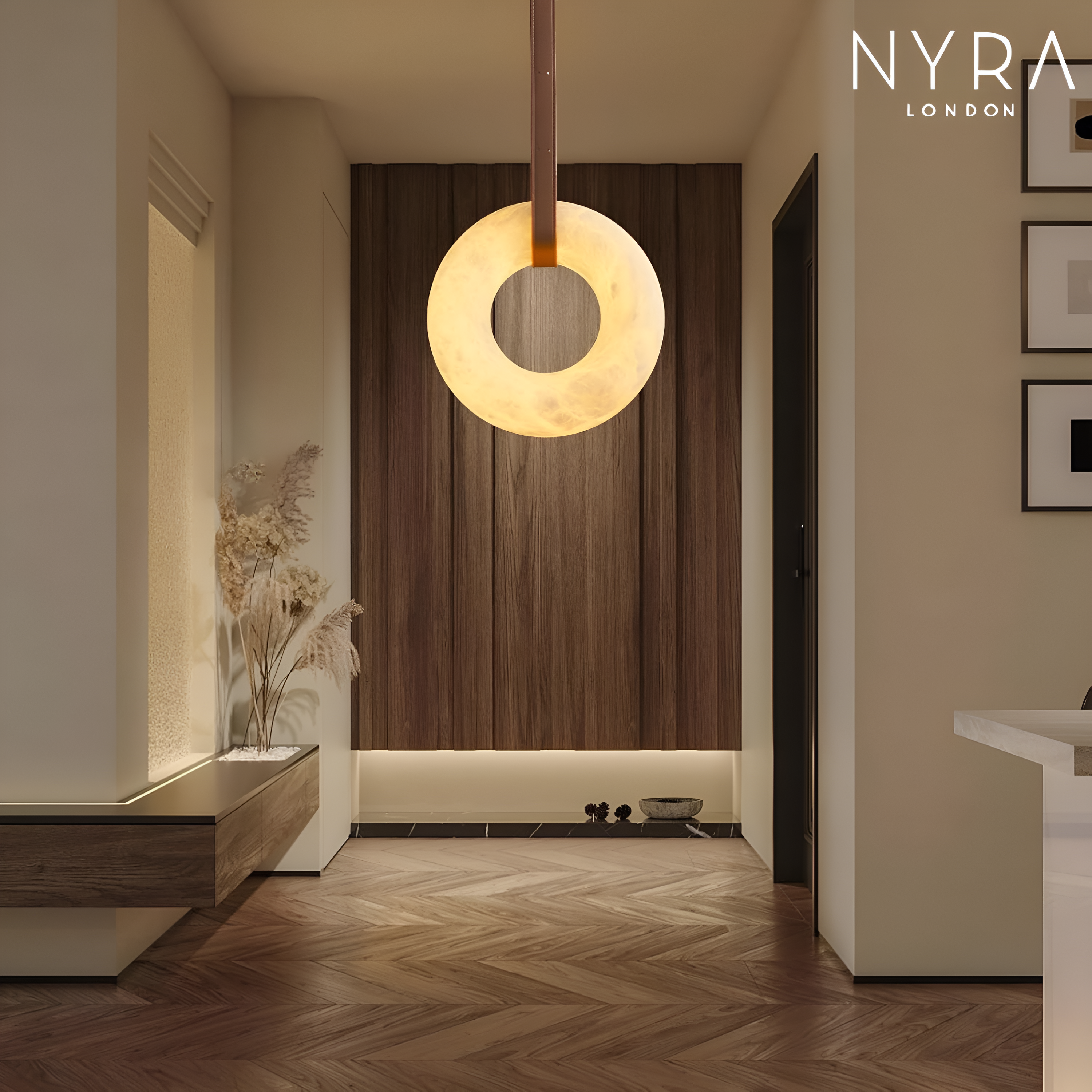 Leather Belt Marble Ring Pendant