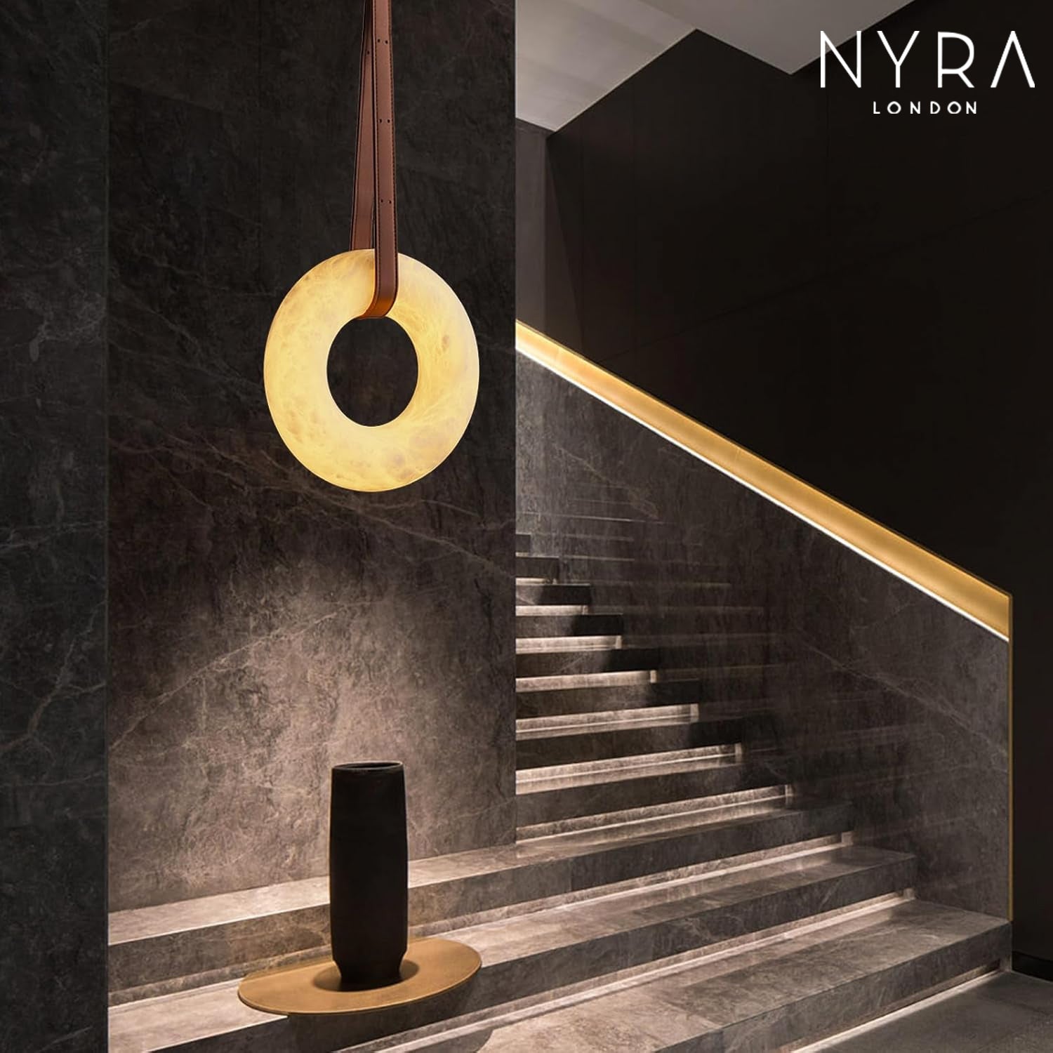 Leather Belt Marble Ring Pendant