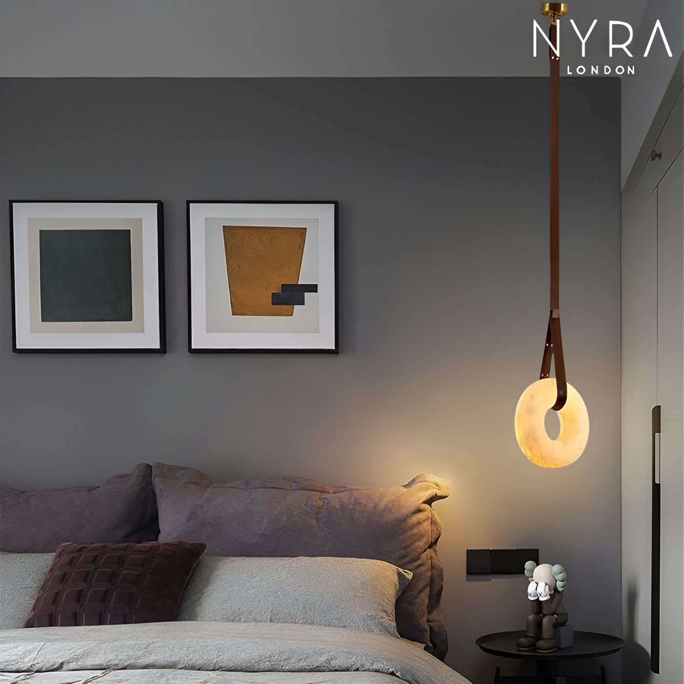 Leather Belt Marble Ring Pendant