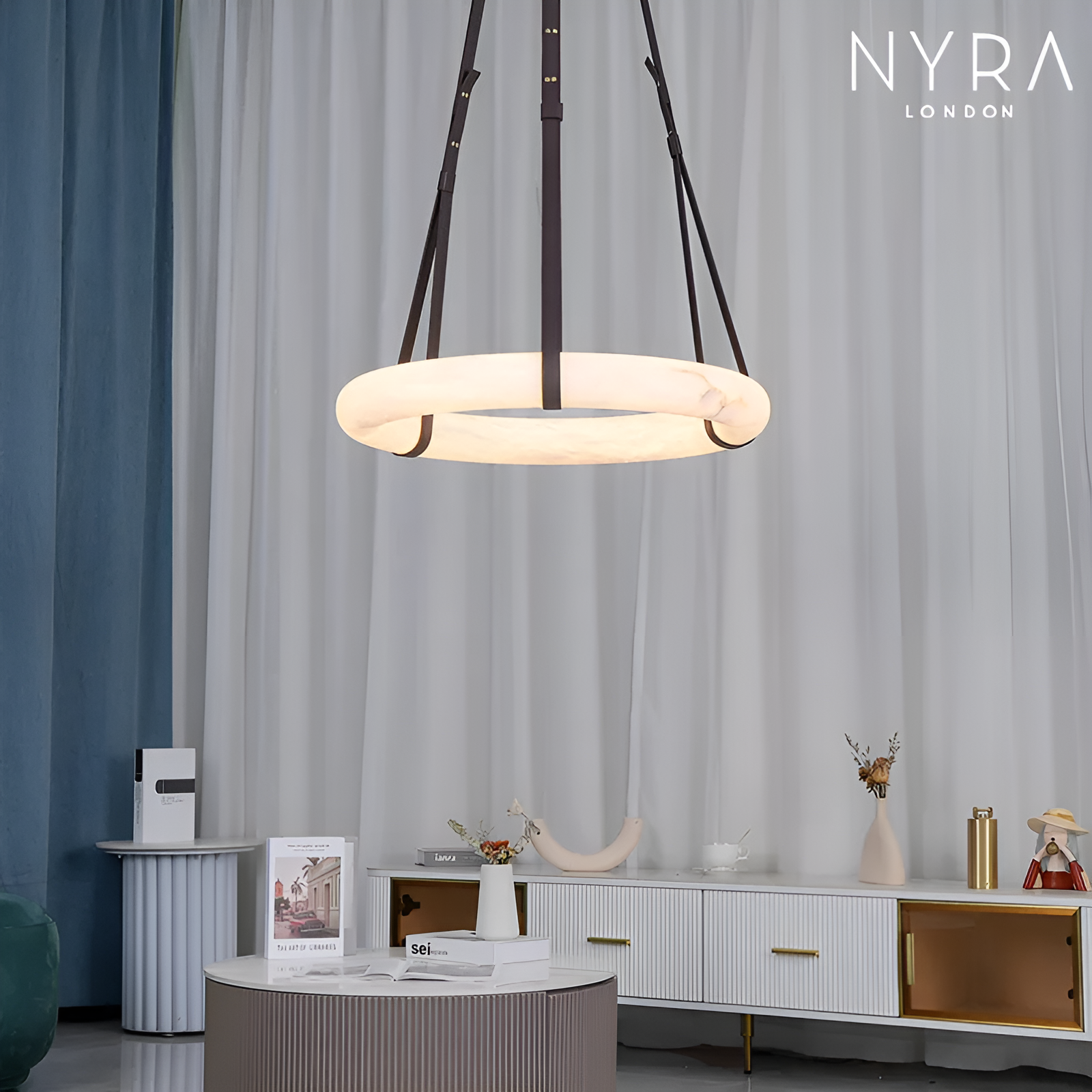 Leather Belt Marble Ring Pendant