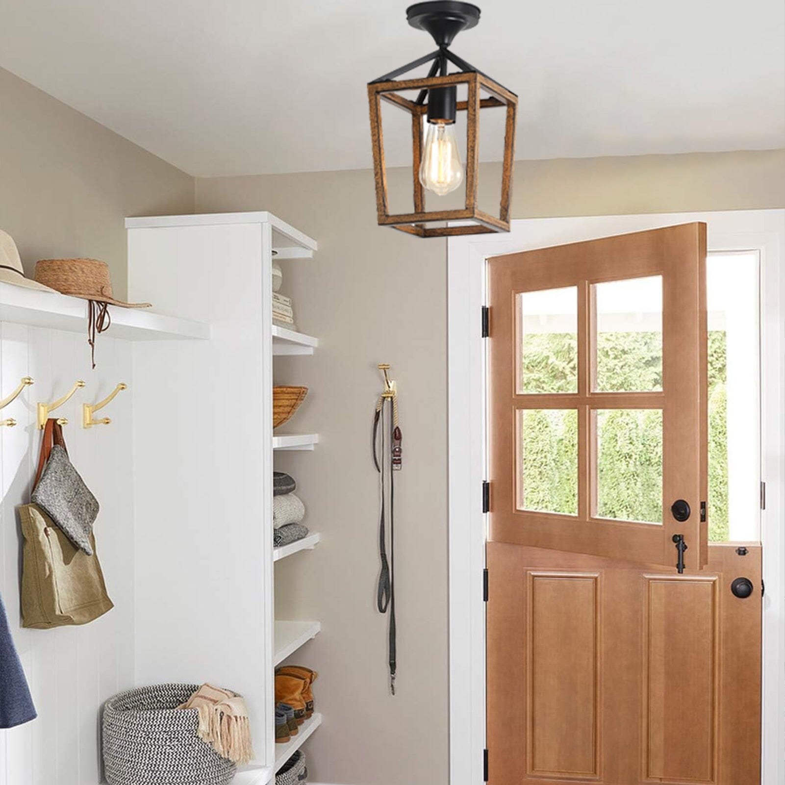 Wood Grain Metal Semi Embedded Ceiling Lights