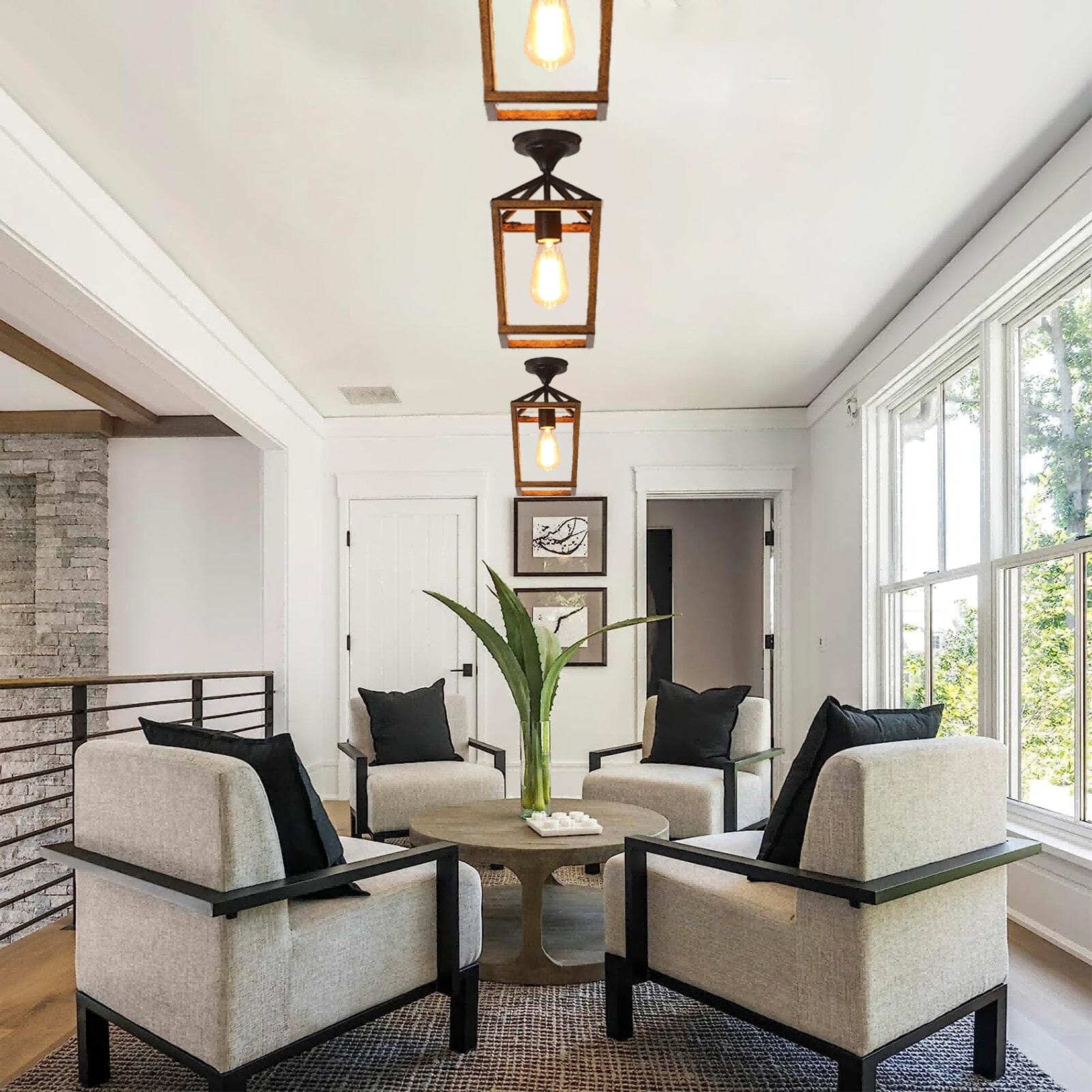 Wood Grain Metal Semi Embedded Ceiling Lights