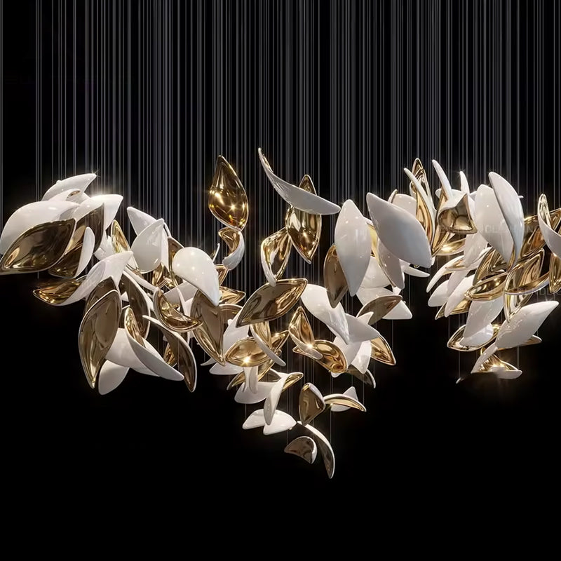 White & Gold Leaf Chandelier