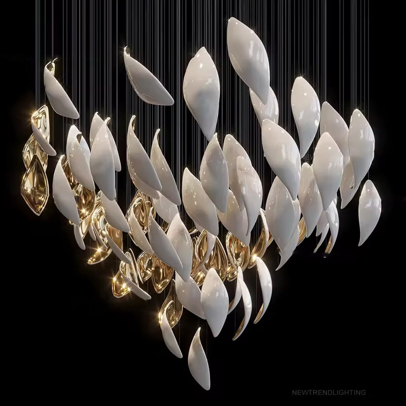 White & Gold Leaf Chandelier