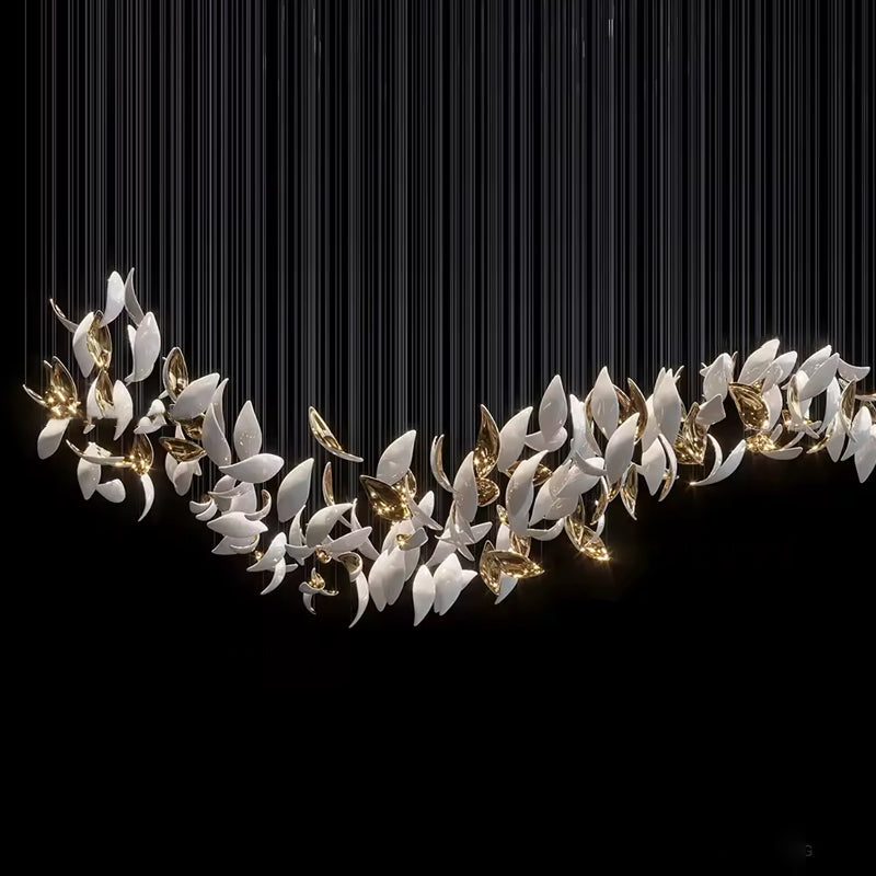 White & Gold Leaf Chandelier