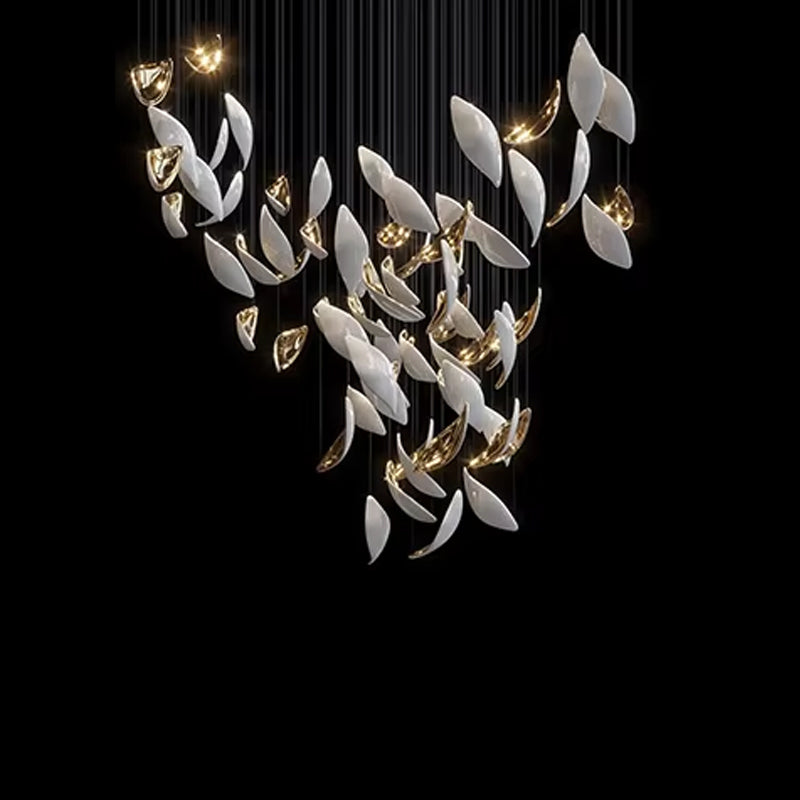 White & Gold Leaf Chandelier