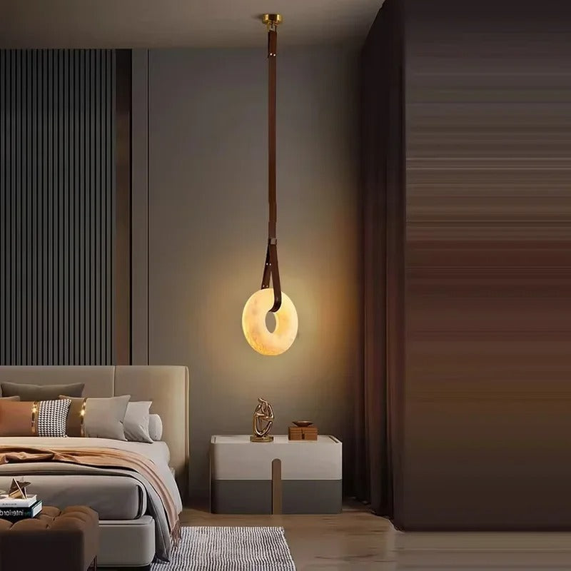 Leather Belt Marble Ring Pendant