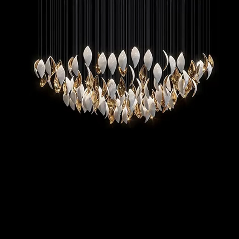 White & Gold Leaf Chandelier