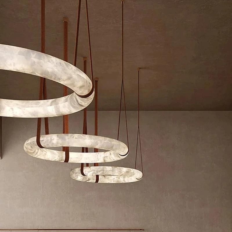 Leather Belt Marble Ring Pendant