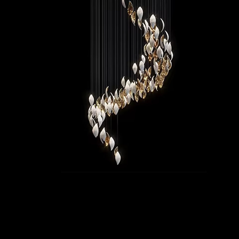 White & Gold Leaf Chandelier