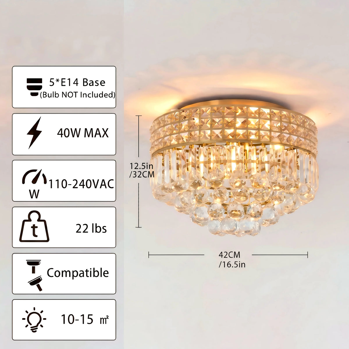 Krystor Gold Crystal Round Ceiling Light