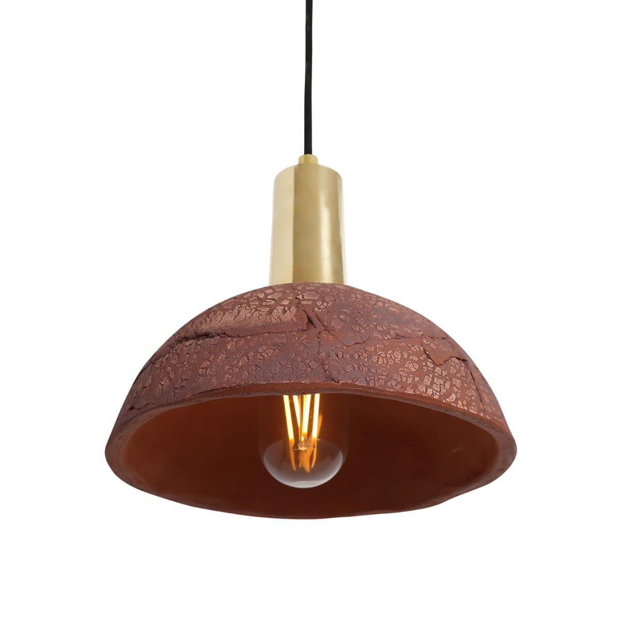 Kauri Organic Ceramic Dome Pendant Light 20cm, Red Iron