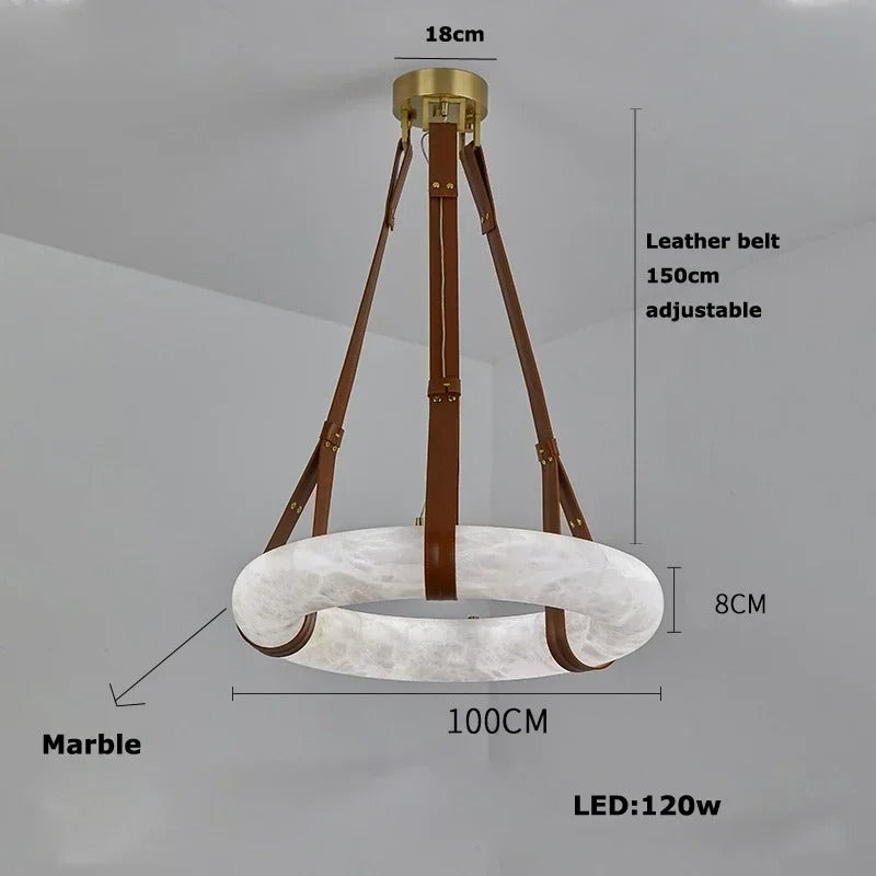 Leather Belt Marble Ring Pendant