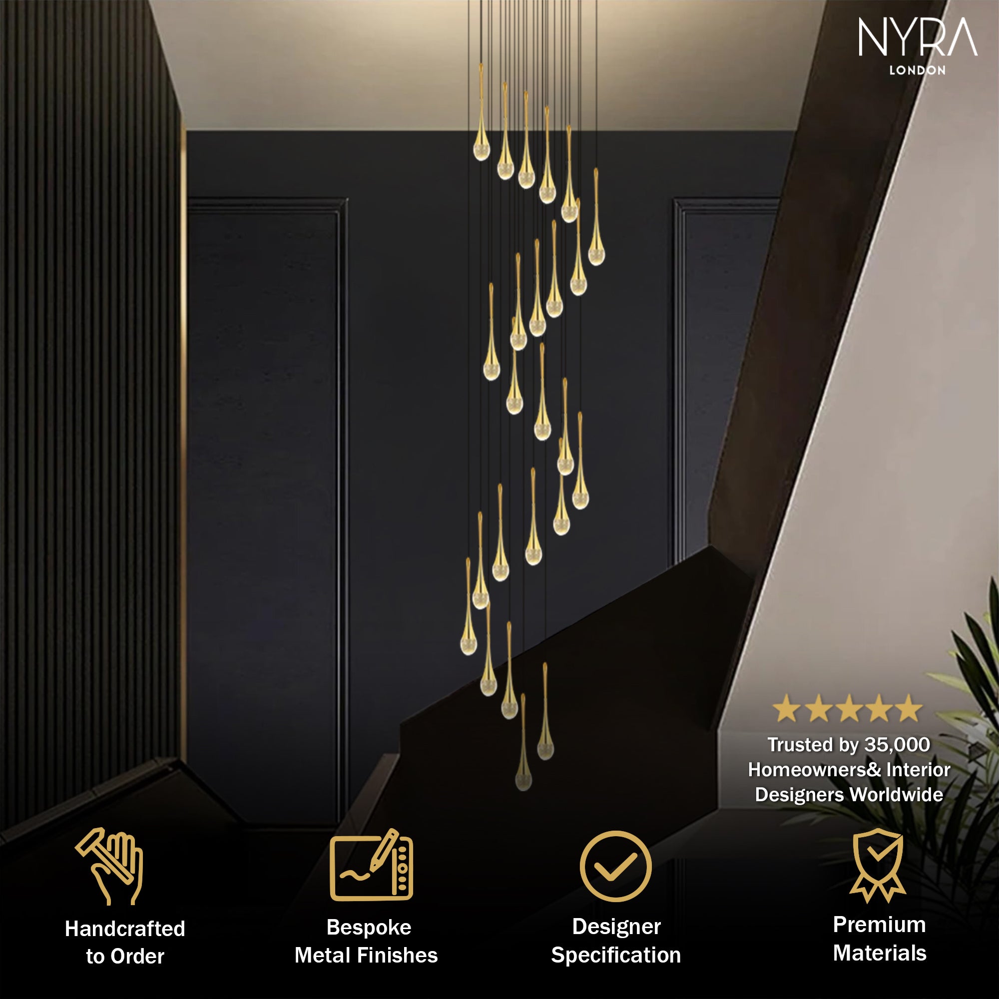 Golden Teardrop Lighting Fixture