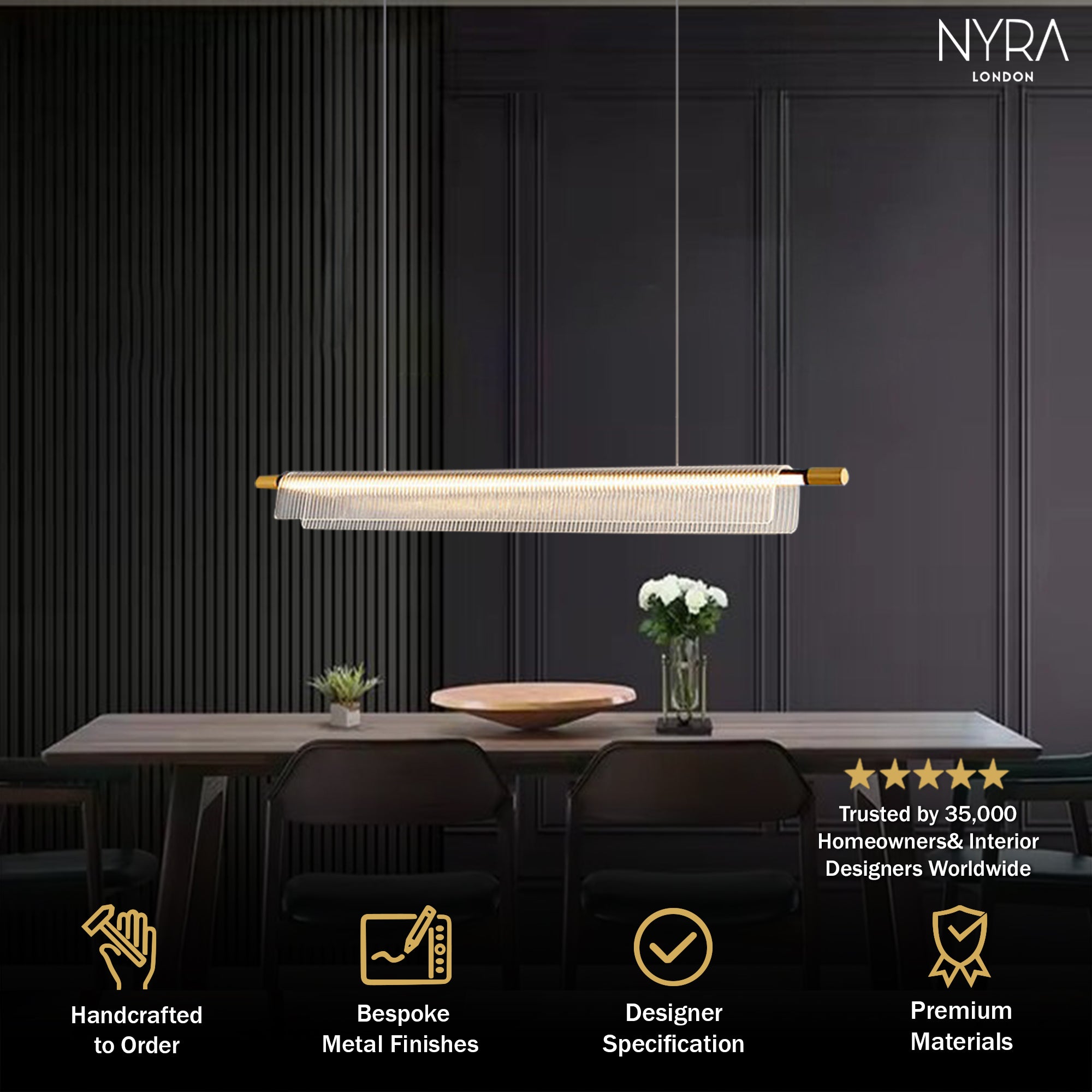 Flareo Acrylic Linear Iron Strip Pendant
