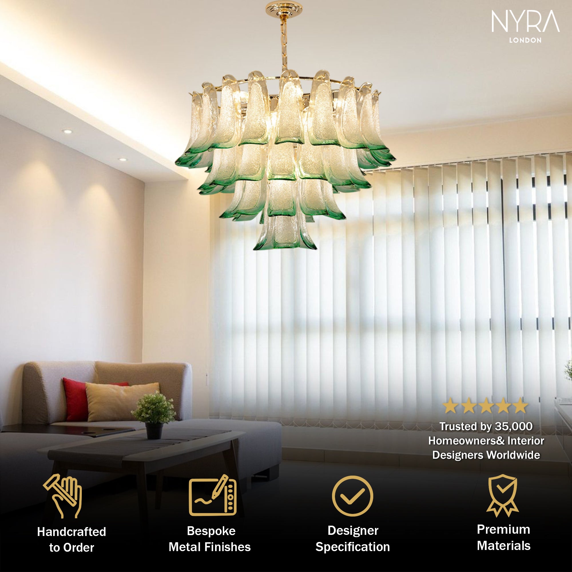 Zealite Green Crystal Leaf Chandelier
