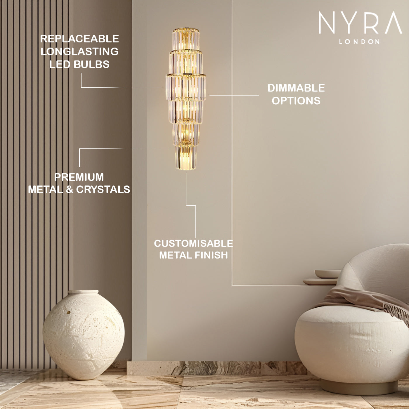 Opulent Pillar Crystal Wall Lamp