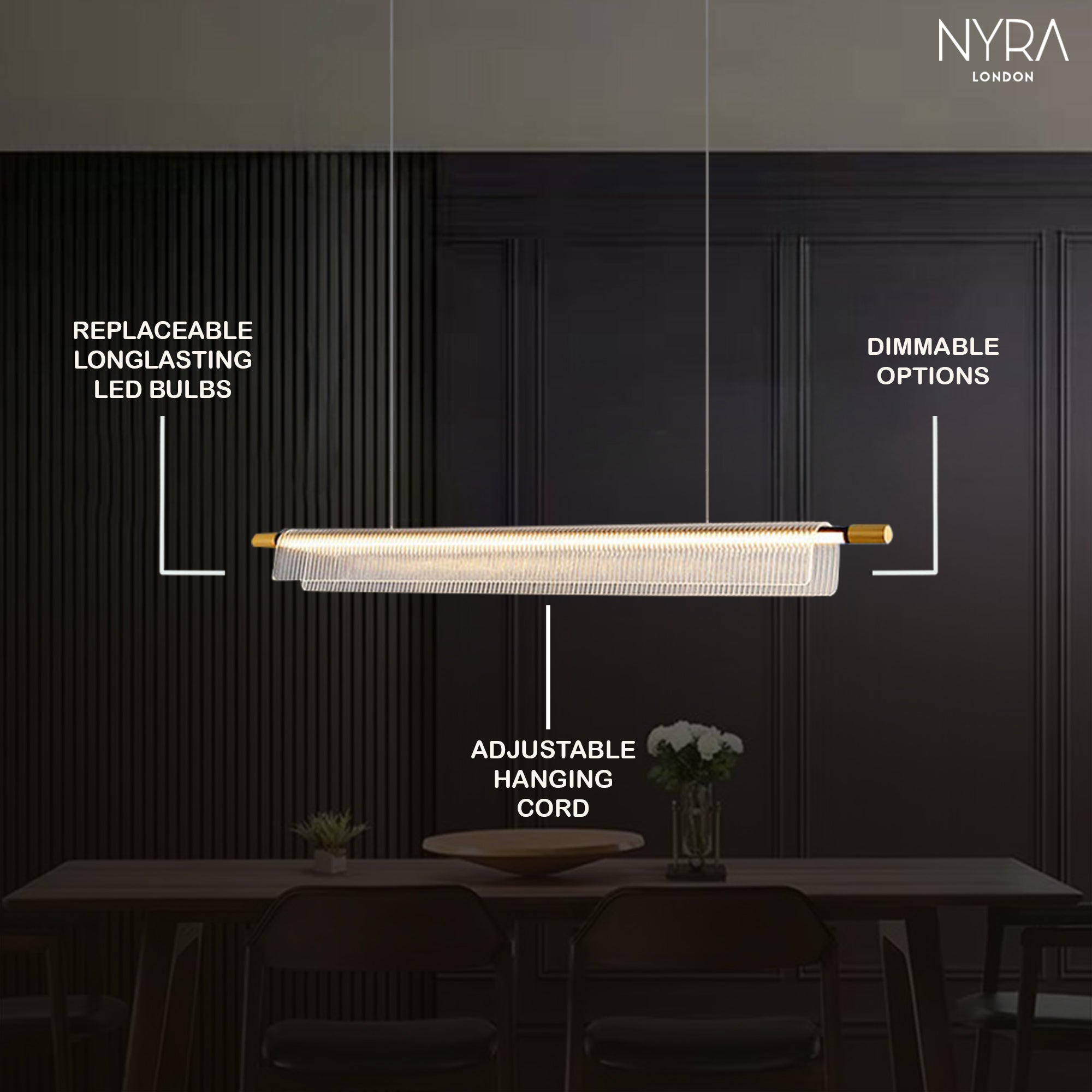 Flareo Acrylic Linear Iron Strip Pendant