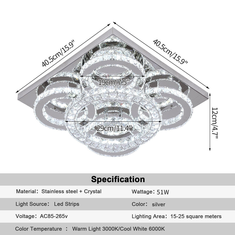 Nina 5 Ring Crystal Control Smart LED Chandelier