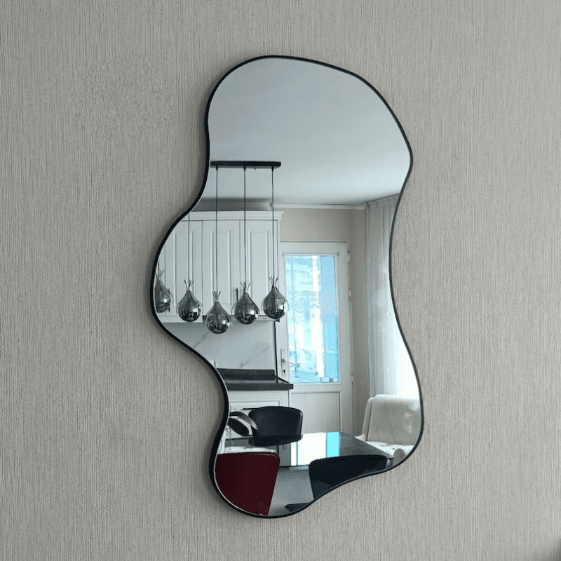 Black Asymmetrical Wavy Wall Mirror
