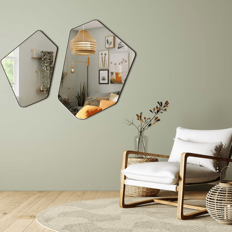 Aesthetic Angled Wood Wall Mirror
