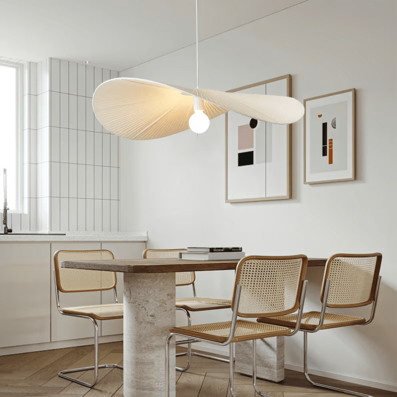 Straw Hat Cream Style Fabric Pendant Light