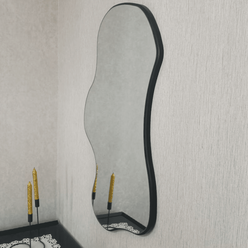 Black Asymmetrical Wavy Wall Mirror