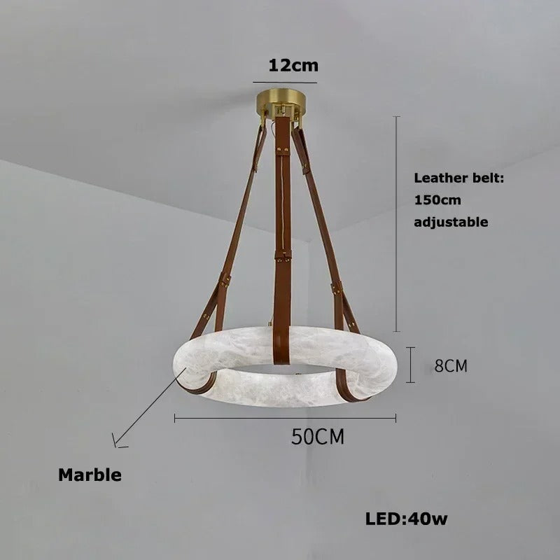 Leather Belt Marble Ring Pendant
