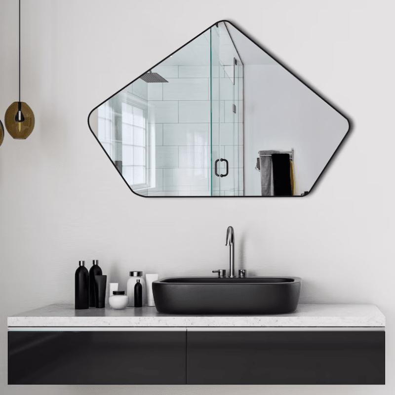 Aesthetic Angled Wood Wall Mirror