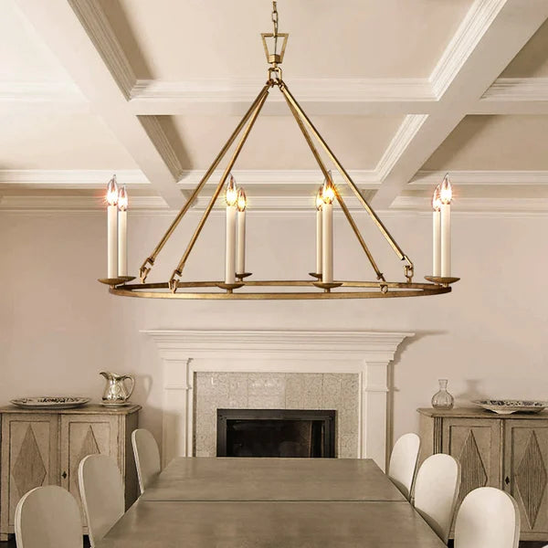 Rustic Wagon Wheel Chandelier 8-Light Candle Light