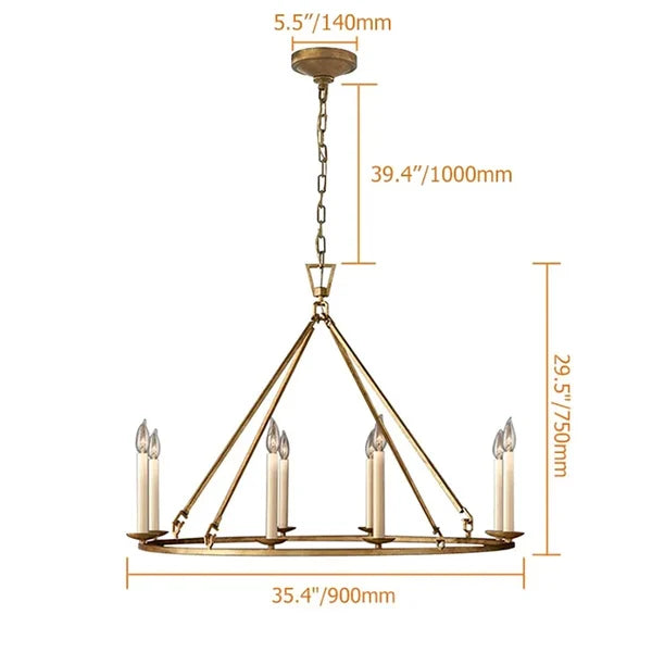 Rustic Wagon Wheel Chandelier 8-Light Candle Light