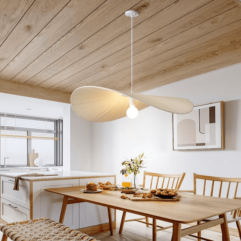 Straw Hat Cream Style Fabric Pendant Light