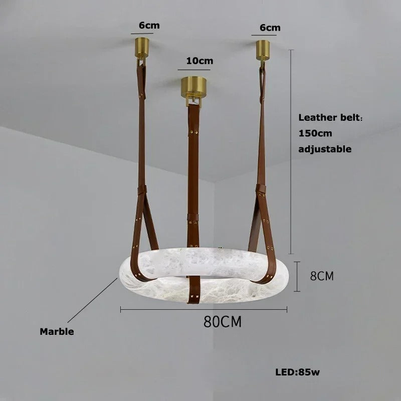 Leather Belt Marble Ring Pendant