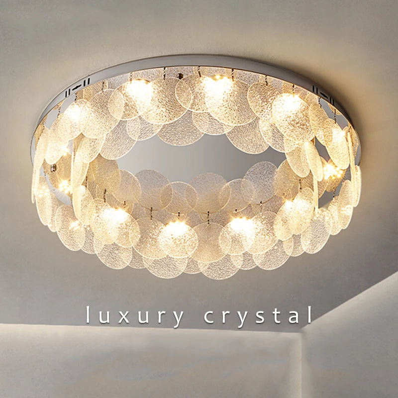 Round Glass Silver Luster Crystal Chandelier