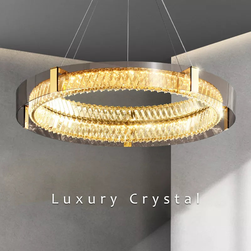 Euston Round Ring Crystal Glass Ceiling Chandelier