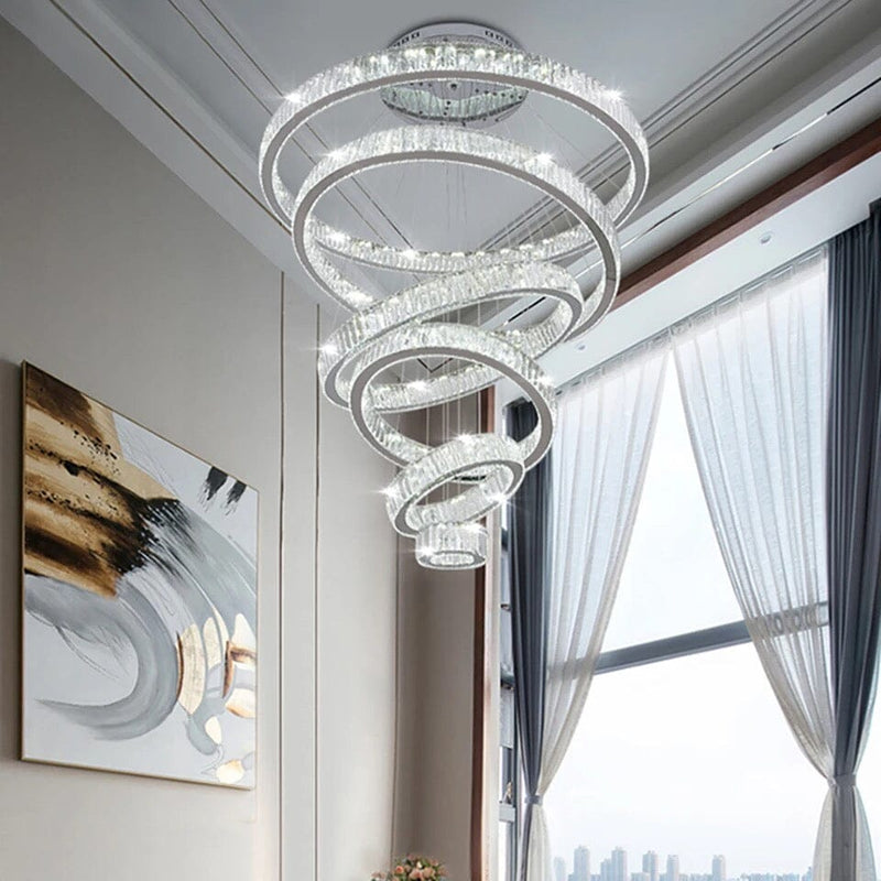 6 Rings Staircase  LED  Gold Crystal Chandelier