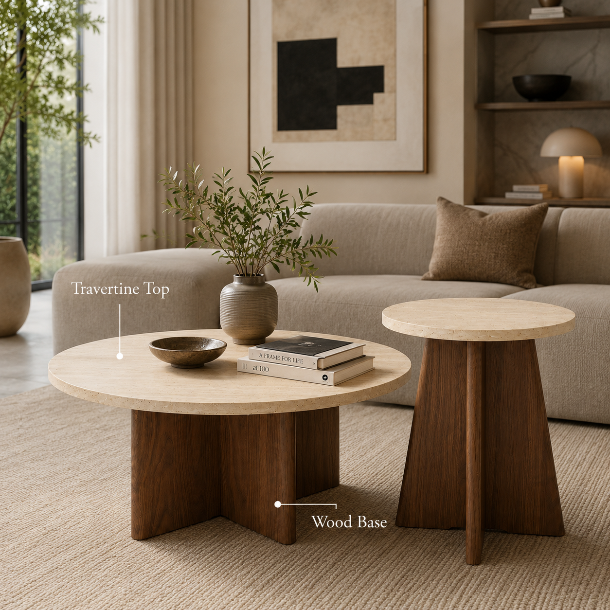 Dovira Travertine Coffee Table Set