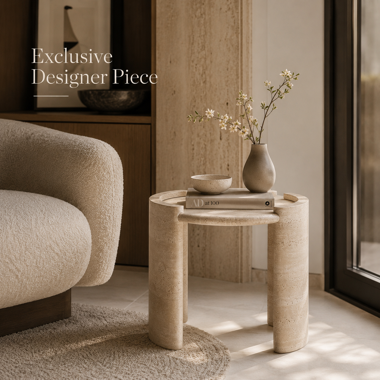 Elvane Travertine Side Table